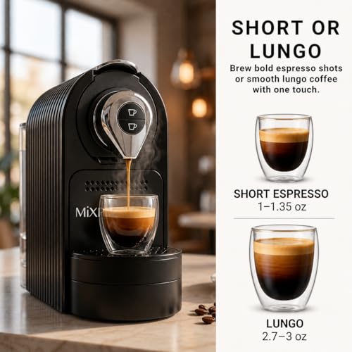 Mixpresso Black Espresso Coffee Machine – Compact 1400W Single Serve Coffee Maker Compatible with Nespresso OriginalLine Capsules, One-Touch Operation, 19-Bar Italian Pump, 27oz Water Tank - My Kitchen Products