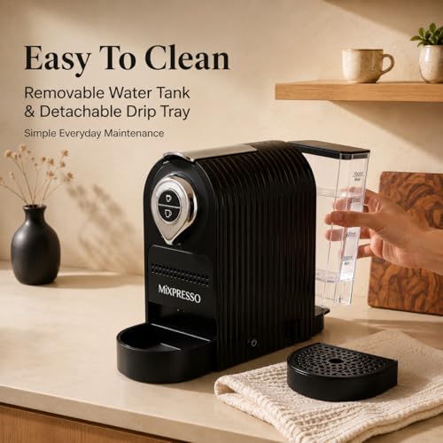 Mixpresso Black Espresso Coffee Machine – Compact 1400W Single Serve Coffee Maker Compatible with Nespresso OriginalLine Capsules, One-Touch Operation, 19-Bar Italian Pump, 27oz Water Tank - My Kitchen Products