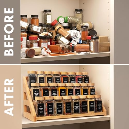 MNADSFKJ Spice Rack, Spice Organizer -3 Tier Bamboo Spice Racks, Solution for Spice Storage in Kitchens, Countertops，Storage Rooms and Other Places - My Kitchen Products