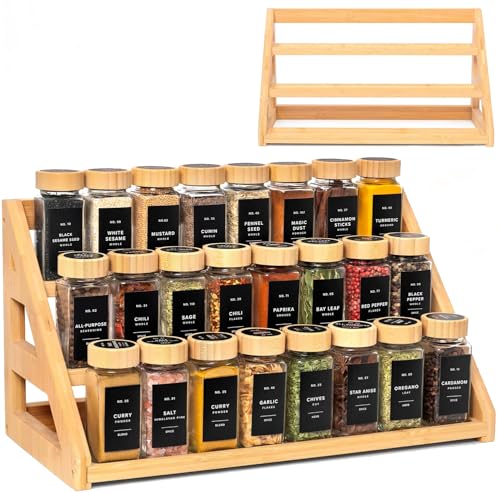 MNADSFKJ Spice Rack, Spice Organizer -3 Tier Bamboo Spice Racks, Solution for Spice Storage in Kitchens, Countertops，Storage Rooms and Other Places - My Kitchen Products