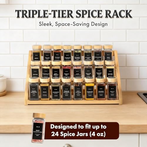 MNADSFKJ Spice Rack, Spice Organizer -3 Tier Bamboo Spice Racks, Solution for Spice Storage in Kitchens, Countertops，Storage Rooms and Other Places - My Kitchen Products