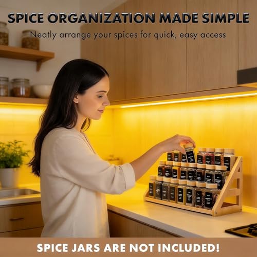 MNADSFKJ Spice Rack, Spice Organizer -3 Tier Bamboo Spice Racks, Solution for Spice Storage in Kitchens, Countertops，Storage Rooms and Other Places - My Kitchen Products