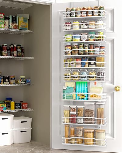 Moforoco White 9-Tier Over The Door Pantry Organizer, Pantry Organization And Storage, Metal Hanging Spice Rack Shelves