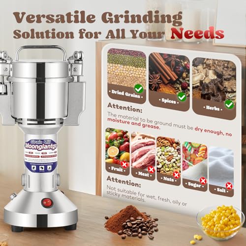 Moongiantgo Grain Mill Grinder Electric 150g Commercial Spice Grinder 850W Stainless Steel Pulverizer Dry Grinding Machine for Wheat Corn Rice Pepper Herbs Coffee Beans (150g Upright, 110V) - My Kitchen Products