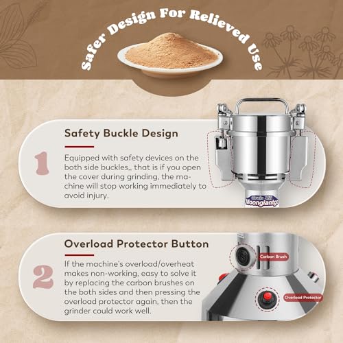 Moongiantgo Grain Mill Grinder Electric 150g Commercial Spice Grinder 850W Stainless Steel Pulverizer Dry Grinding Machine for Wheat Corn Rice Pepper Herbs Coffee Beans (150g Upright, 110V) - My Kitchen Products