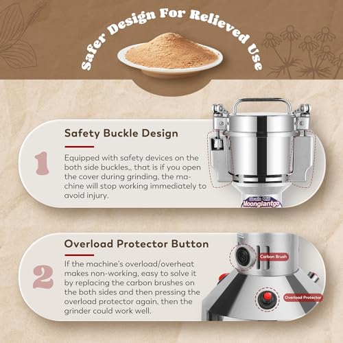 Moongiantgo Grain Mill Grinder Electric 300g Commercial Spice Grinder 1500W Stainless Steel Pulverizer Dry Grinding Machine for Wheat Corn Rice Pepper Herbs Coffee Beans (300g Upright, 110V) - My Kitchen Products