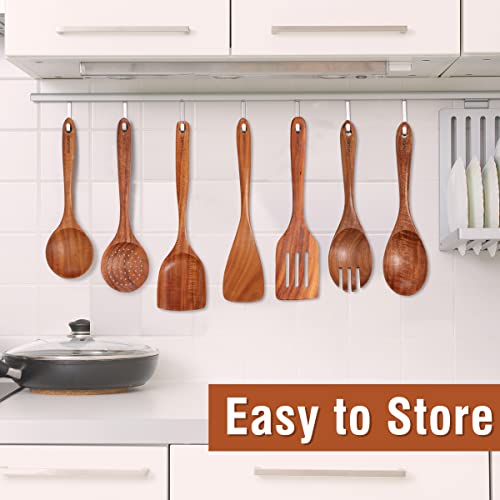 Mooues 9 Piece Natural Teak Wooden Kitchen Utensil Set with Spoon Rest - Comfort Grip Cooking Spoons and Utensils Holder - My Kitchen Products