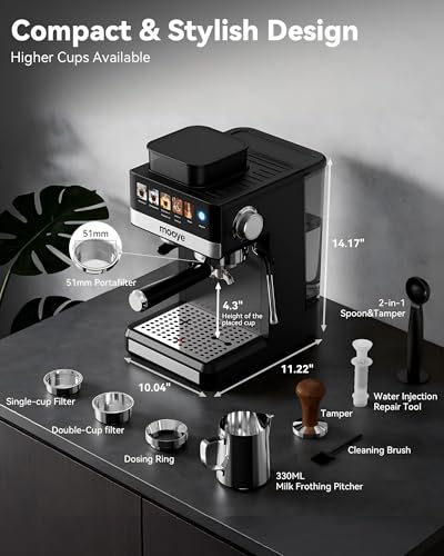 Mooye Espresso Machine with Grinder,20Bar Compact Espresso Maker with Steam Milk Frother,Coffee Maker for Home - Cappuccino Latte & Cold Brew Iced Coffee Maker & Americano, Gift for Women or Men - My Kitchen Products