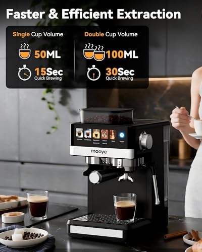 Mooye Espresso Machine with Grinder,20Bar Compact Espresso Maker with Steam Milk Frother,Coffee Maker for Home - Cappuccino Latte & Cold Brew Iced Coffee Maker & Americano, Gift for Women or Men - My Kitchen Products