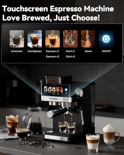 Mooye Espresso Machine with Grinder,20Bar Compact Espresso Maker with Steam Milk Frother,Coffee Maker for Home - Cappuccino Latte & Cold Brew Iced Coffee Maker & Americano, Gift for Women or Men - My Kitchen Products