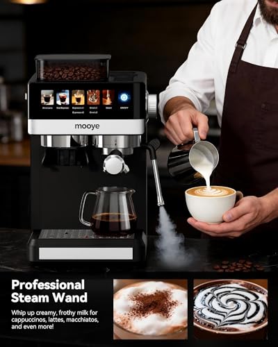 Mooye Espresso Machine with Grinder,20Bar Compact Espresso Maker with Steam Milk Frother,Coffee Maker for Home - Cappuccino Latte & Cold Brew Iced Coffee Maker & Americano, Gift for Women or Men - My Kitchen Products