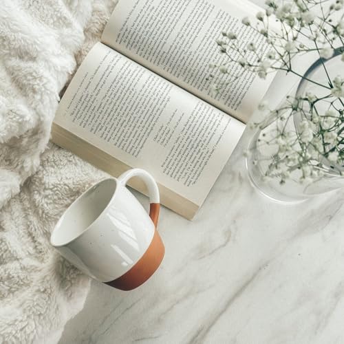 Mora Ceramic Large Latte Mug Set of 4, 16oz - Microwavable, Porcelain Coffee Cups With Big Handle - Modern, Boho, Unique Style For Any Kitchen. Microwave Safe Stoneware - Vanilla White - My Kitchen Products