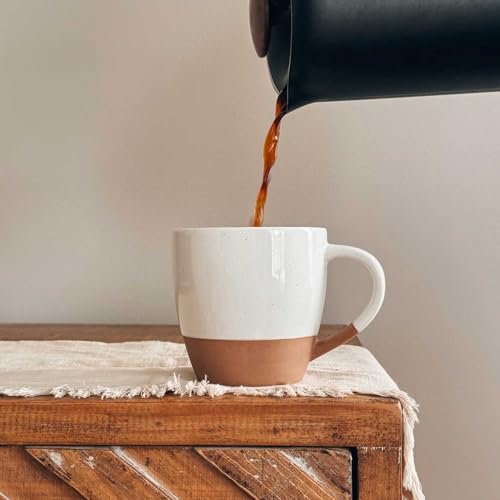 Mora Ceramic Large Latte Mug Set of 4, 16oz - Microwavable, Porcelain Coffee Cups With Big Handle - Modern, Boho, Unique Style For Any Kitchen. Microwave Safe Stoneware - Vanilla White - My Kitchen Products