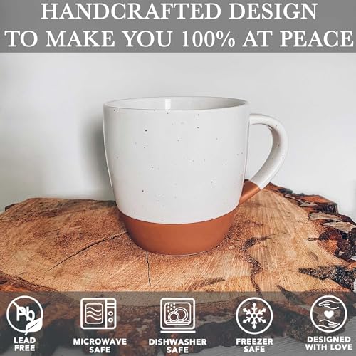 Mora Ceramic Large Latte Mug Set of 4, 16oz - Microwavable, Porcelain Coffee Cups With Big Handle - Modern, Boho, Unique Style For Any Kitchen. Microwave Safe Stoneware - Vanilla White - My Kitchen Products
