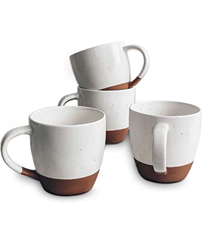 Mora Ceramic Large Latte Mug Set of 4, 16oz - Microwavable, Porcelain Coffee Cups With Big Handle - Modern, Boho, Unique Style For Any Kitchen. Microwave Safe Stoneware - Vanilla White - My Kitchen Products