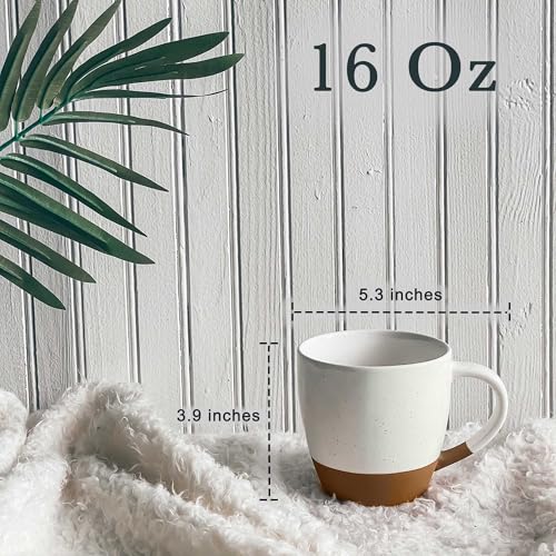 Mora Ceramic Large Latte Mug Set of 4, 16oz - Microwavable, Porcelain Coffee Cups With Big Handle - Modern, Boho, Unique Style For Any Kitchen. Microwave Safe Stoneware - Vanilla White - My Kitchen Products