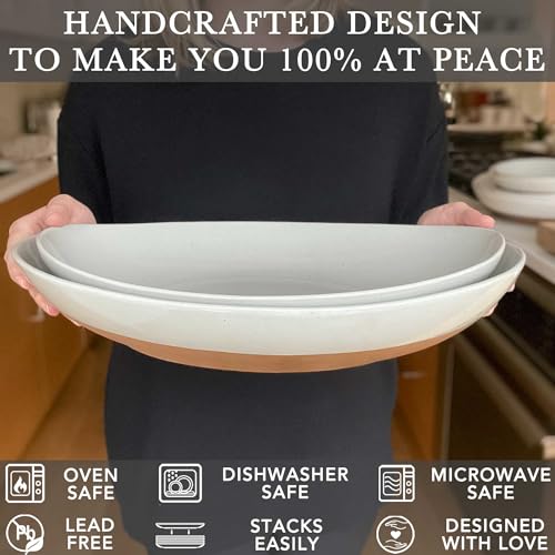 Mora Ceramic Large Serving Bowls- Set of 2 Oval Platters for Entertaining. Modern Kitchen Dishes for Dinner, Fruit, Salad, Turkey, etc. Oven, Dishwasher Safe, 55/35 oz, 13.5" / 11.8" - Vanilla White - My Kitchen Products