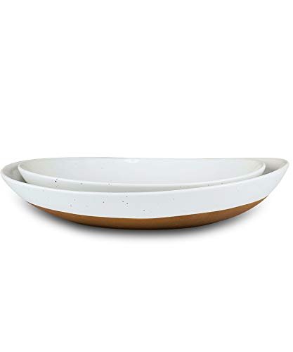 Mora Ceramic Large Serving Bowls- Set of 2 Oval Platters for Entertaining. Modern Kitchen Dishes for Dinner, Fruit