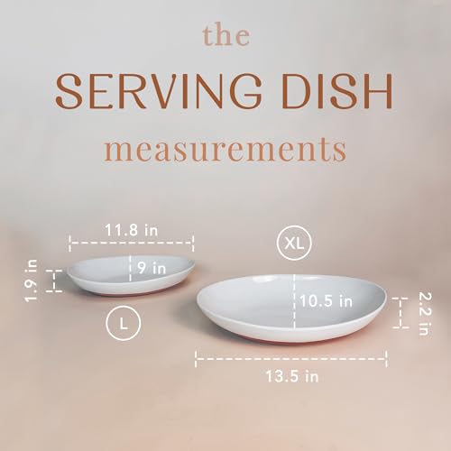 Mora Ceramic Large Serving Bowls- Set of 2 Oval Platters for Entertaining. Modern Kitchen Dishes for Dinner, Fruit, Salad, Turkey, etc. Oven, Dishwasher Safe, 55/35 oz, 13.5" / 11.8" - Vanilla White - My Kitchen Products
