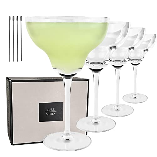 MORA PURE Margarita Glasses Set of 4, 12 oz Modern Bar Glass for Martini, Frozen Daiquiri, Tropical Summer