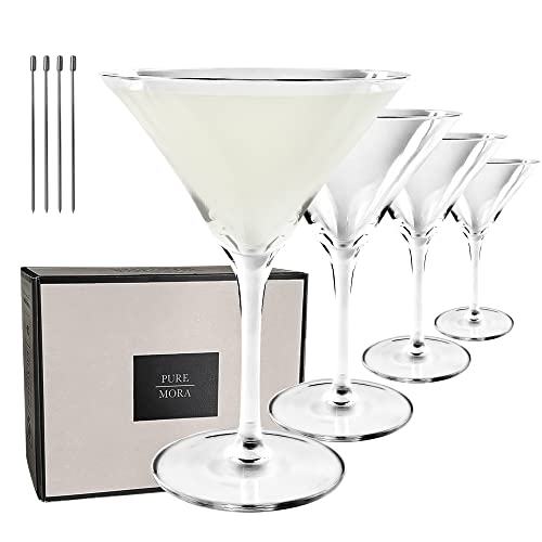 MORA PURE Martini Glasses, Set of 4-7oz, Handblown Premium Crystal Glass for Cockails, Martinis, Home Bar, Cosmos