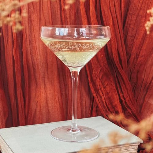 MORA PURE The Remy Coupe - Set of 4, 8oz Handblown Premium Crystal Martini Glasses for Cocktail, Gin & Tonic, Cosmopolitan, Manhattan, Bar, Fancy Mixology, etc. Modern Angle Drinking Glassware - My Kitchen Products