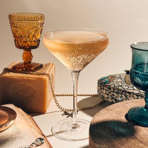 MORA PURE The Remy Coupe - Set of 4, 8oz Handblown Premium Crystal Martini Glasses for Cocktail, Gin & Tonic, Cosmopolitan, Manhattan, Bar, Fancy Mixology, etc. Modern Angle Drinking Glassware - My Kitchen Products