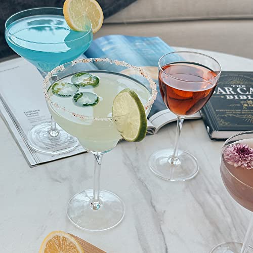 MORA PURE The Remy Coupe - Set of 4, 8oz Handblown Premium Crystal Martini Glasses for Cocktail, Gin & Tonic, Cosmopolitan, Manhattan, Bar, Fancy Mixology, etc. Modern Angle Drinking Glassware - My Kitchen Products