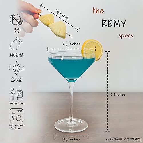 MORA PURE The Remy Coupe - Set of 4, 8oz Handblown Premium Crystal Martini Glasses for Cocktail, Gin & Tonic, Cosmopolitan, Manhattan, Bar, Fancy Mixology, etc. Modern Angle Drinking Glassware - My Kitchen Products