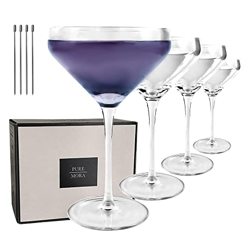 MORA PURE The Remy Coupe, Set of 4, 8oz Handblown Premium Crystal Martini Glasses for Cocktail, Gin & Tonic