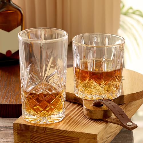 Moretoes Crystal Whisky Drinking Glasses Set of 12, Glass Cups, Mixed Glassware Set, 12 Oz Highball Glasses & 11 Oz Old Fashioned Glasses, Great for Cocktail and Other Beverages - My Kitchen Products