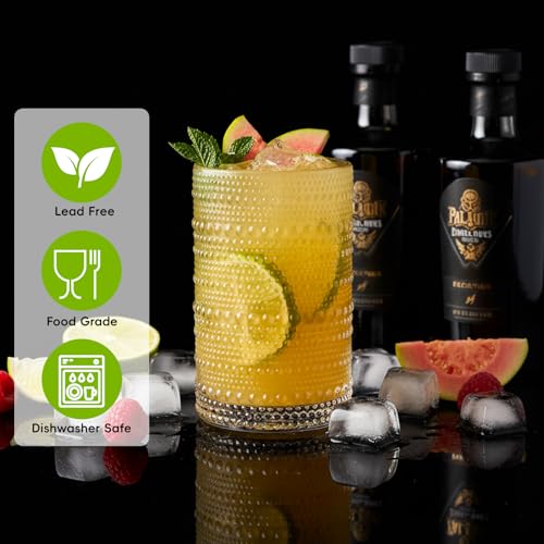 Moretoes Large Hobnail Drinking Glasses Set of 6, 15oz Highball Glass Cups, Kitchen Drinkware Glassware,Embossed Water Tumbler,for Beer,Cocktail,Whiskey,Juice and Various Mixed Drinks(Clear) - My Kitchen Products
