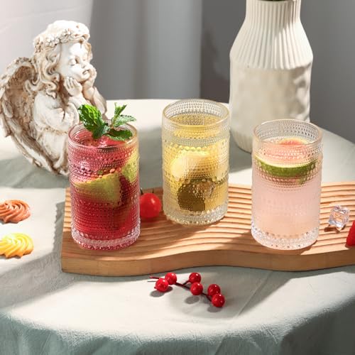 Moretoes Large Hobnail Drinking Glasses Set of 6, 15oz Highball Glass Cups, Kitchen Drinkware Glassware,Embossed Water Tumbler,for Beer,Cocktail,Whiskey,Juice and Various Mixed Drinks(Clear) - My Kitchen Products