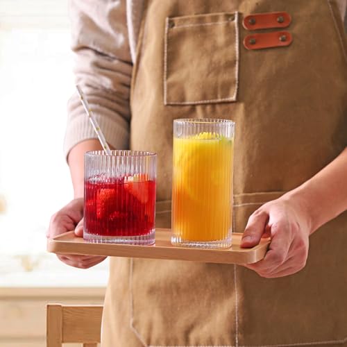 Moretoes Ribbed Drinking Glasses Set of 12, Glassware Clear Water Glass Cups, 6 Highball Glasses 12 Oz, 6 Rocks Glass 13 Oz, RibbedKitchen Bar Tumbler for Wine, Juice, Ice Coffee, Whiskey - My Kitchen Products