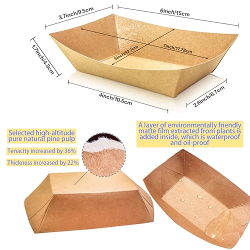 MotBach 100 Pack 2lb Paper Food Trays, Heavy-Duty Paper Food Boat Disposable Serving Basket Tray for French Fries Nachos Snack Hot Dog Taco BBQ Popcorn Party Picnic Wedding Party (Brown) - My Kitchen Products