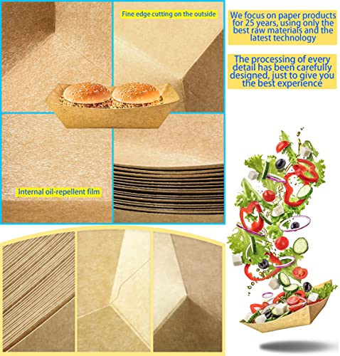 MotBach 100 Pack 2lb Paper Food Trays, Heavy-Duty Paper Food Boat Disposable Serving Basket Tray for French Fries Nachos Snack Hot Dog Taco BBQ Popcorn Party Picnic Wedding Party (Brown) - My Kitchen Products