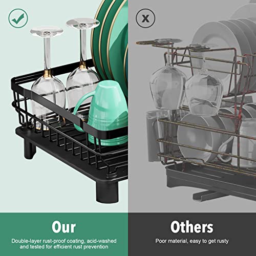 MOUKABAL Dish Drying Rack, Dish Rack, Stainless Steel Dish Racks for Kitchen Counter, Dish Drainer with Removable Utensil Holder, Drainboard (Black,13''W x 17''L) - My Kitchen Products