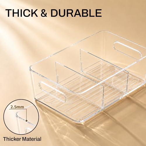 Mpotmiy 6 Pack Pantry Organizers and Storage,Clear Plastic Containers with 2 Dividers for Kitchen,Fridge Organization and Storage,Acrylic Bins for Pounches,Spice Packet,Snack organzier - My Kitchen Products