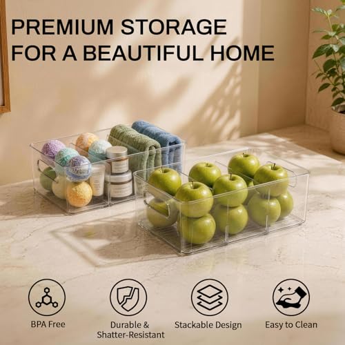 Mpotmiy 6 Pack Pantry Organizers and Storage,Clear Plastic Containers with 2 Dividers for Kitchen,Fridge Organization and Storage,Acrylic Bins for Pounches,Spice Packet,Snack organzier - My Kitchen Products