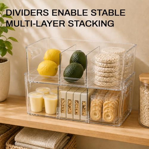 Mpotmiy 6 Pack Pantry Organizers and Storage,Clear Plastic Containers with 2 Dividers for Kitchen,Fridge Organization and Storage,Acrylic Bins for Pounches,Spice Packet,Snack organzier - My Kitchen Products