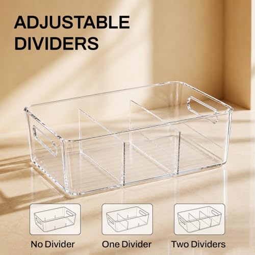 Mpotmiy 6 Pack Pantry Organizers and Storage,Clear Plastic Containers with 2 Dividers for Kitchen,Fridge Organization and Storage,Acrylic Bins for Pounches,Spice Packet,Snack organzier - My Kitchen Products