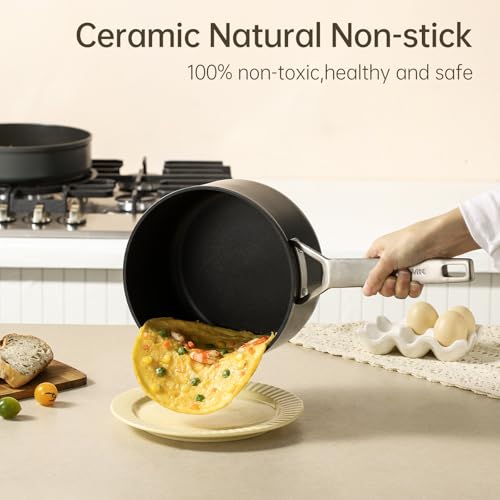 MSMK 1.5 Quart Saucepan with lid, Burnt also Non stick, Induction, Scratch-resistant, Small Cooking Pot - My Kitchen Products