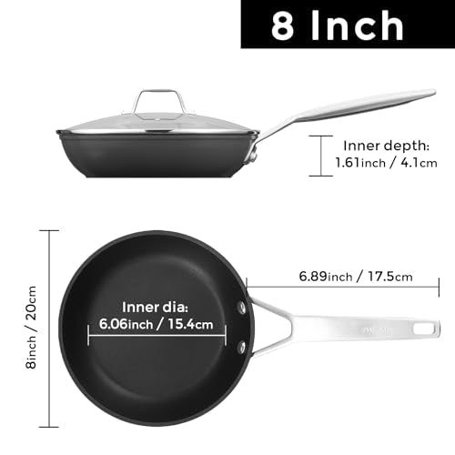 MsMk 8 inch Small Frying Pan with Lid, Burnt also Non stick Omelette pan, PFOA Free Non-Toxic, Scratch-resistant, for gas, electric and induction - My Kitchen Products
