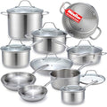 Mueller 17-Piece Stainless Steel Pots and Pans Set – Tri-Ply Ultra-Clad Pro Cookware Set, Induction Ready, Oven Safe, Even-Heat Aluminum Core, Includes Skillets, Saucepans, Dutch Oven, Stockpot - My Kitchen Products