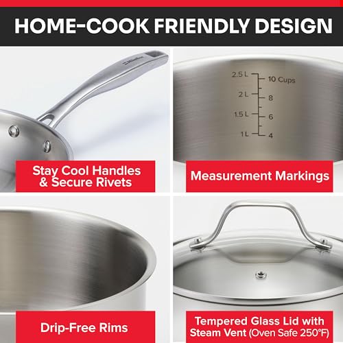 Mueller 17-Piece Stainless Steel Pots and Pans Set – Tri-Ply Ultra-Clad Pro Cookware Set, Induction Ready, Oven Safe, Even-Heat Aluminum Core, Includes Skillets, Saucepans, Dutch Oven, Stockpot - My Kitchen Products