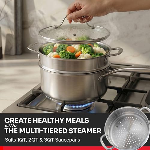 Mueller 17-Piece Stainless Steel Pots and Pans Set – Tri-Ply Ultra-Clad Pro Cookware Set, Induction Ready, Oven Safe, Even-Heat Aluminum Core, Includes Skillets, Saucepans, Dutch Oven, Stockpot - My Kitchen Products