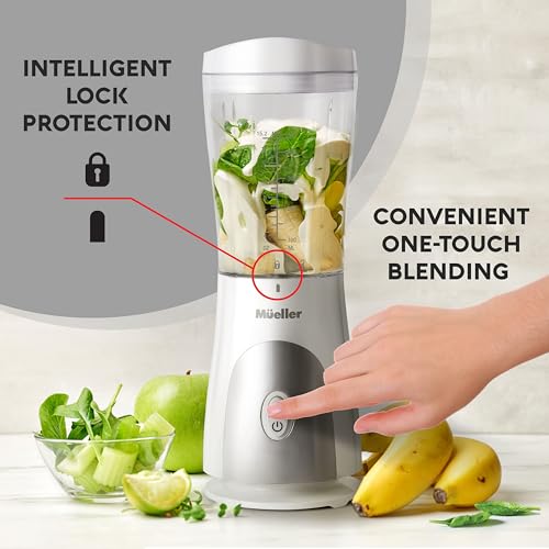 Mueller Heavy-Duty Personal Blender for Shakes and Smoothies with a 15 Oz Travel Cup and Lid, Juices, Baby Food, Portable Blender & Food Processor, White - My Kitchen Products