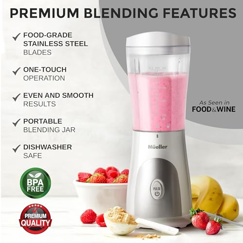Mueller Heavy-Duty Personal Blender for Shakes and Smoothies with a 15 Oz Travel Cup and Lid, Juices, Baby Food, Portable Blender & Food Processor, White - My Kitchen Products