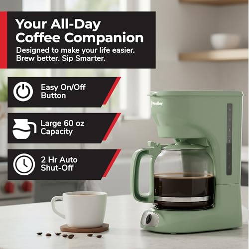 MUELLER HOME 12-Cup Drip Coffee Maker, Green, Borosilicate Carafe - My Kitchen Products