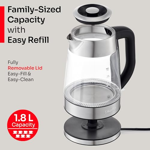 MUELLER HOME Rapid Boil Electric Tea Kettle 1.8L – Borosilicate Glass & Stainless Steel – BPA-Free Hot Water Boiler, LED Light, Auto Shut-Off, Boil Dry Protection Fast Water Heater, Kitchen Appliances - My Kitchen Products